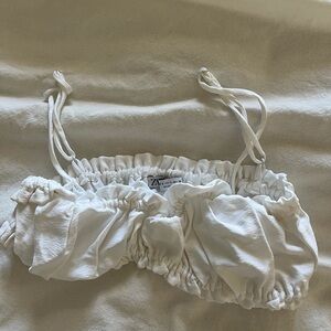 Zara Cream Textured Elastic Waist Crop Top